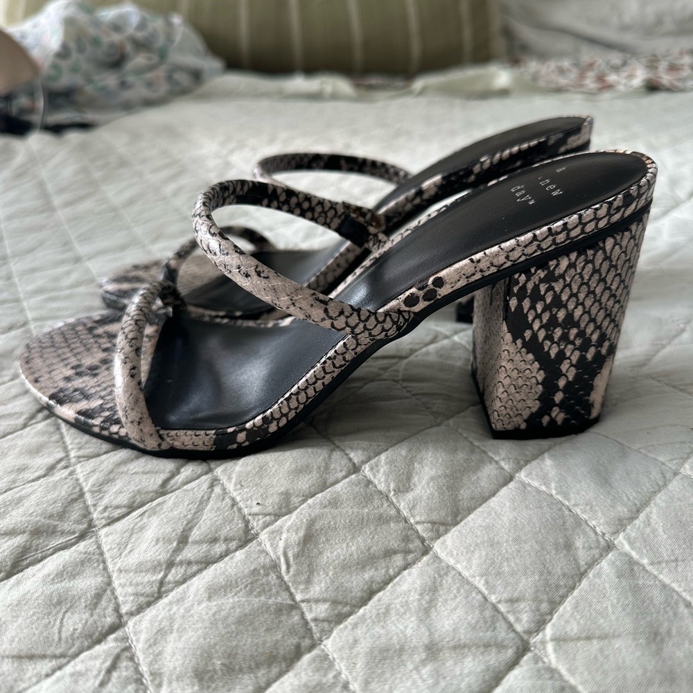 Target Black and Gray Heeled Mules with Snakeskin Pattern